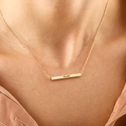 Gold Plated Personalized Horizontal 3D Bar Pendant Product Image