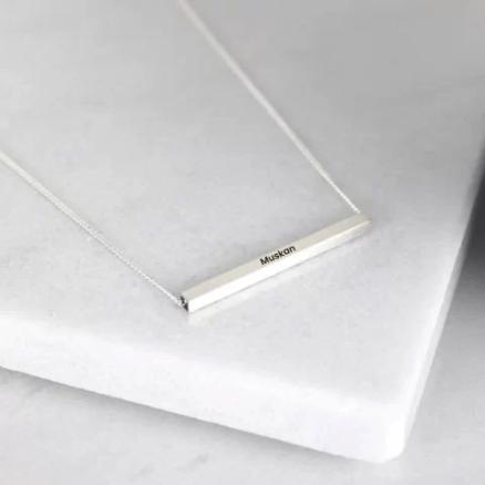 Silver Plated Personalized Horizontal 3D Bar Pendant Product Image