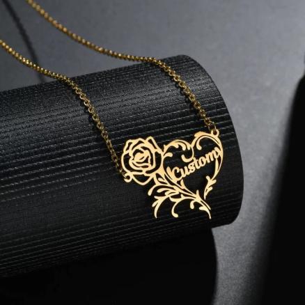 Rose and Heart Name Necklace Product Image